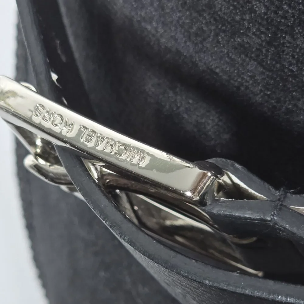 Michael Kors Genuine Leather Belt Black Silver Buckle 5 Metal Rings Small